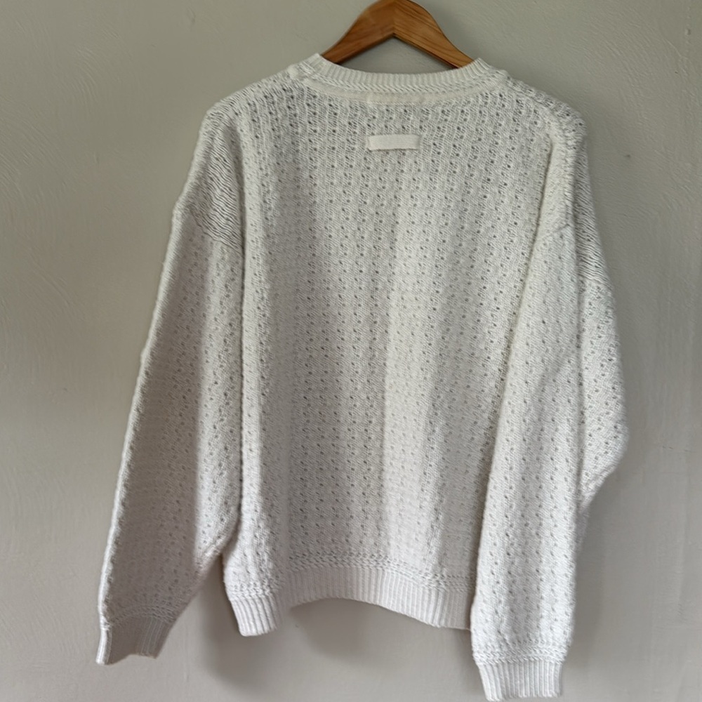 Studio Cozy White Knit Fisherman style Sweater XL - Picture 4 of 6